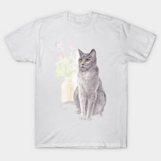 Russian Blue with Tulips T-Shirt